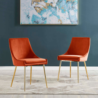 Modway Outlet Viscount Performance Velvet Dining Chairs Set of 2 by Modway  Bar and Dining Furniture Gold Orange - EEI-3808-GLD-ORA
