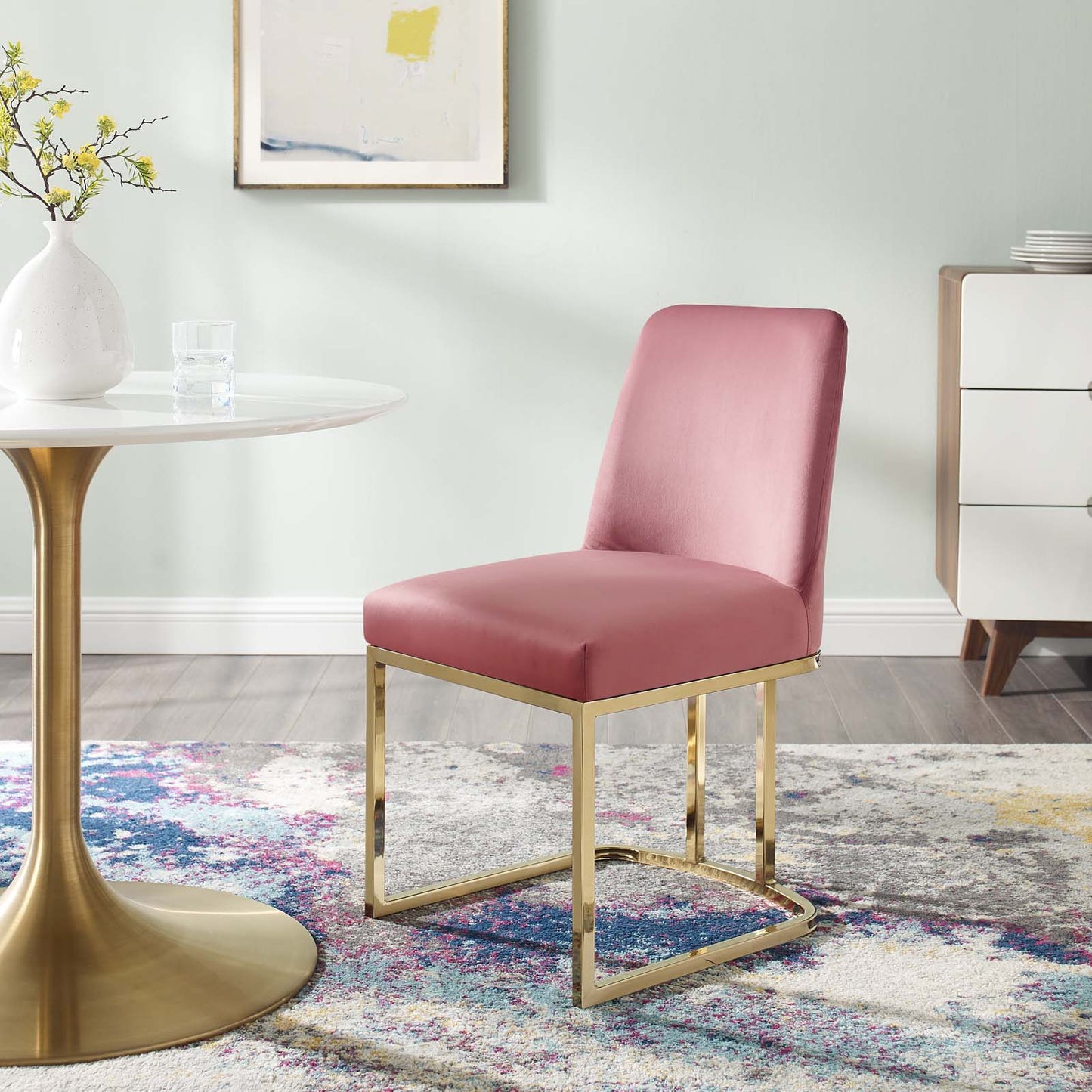 Modway Outlet Amplify Sled Base Performance Velvet Dining Side Chair by Modway  Bar and Dining Furniture Gold Dusty Rose - EEI-3810-GLD-DUS