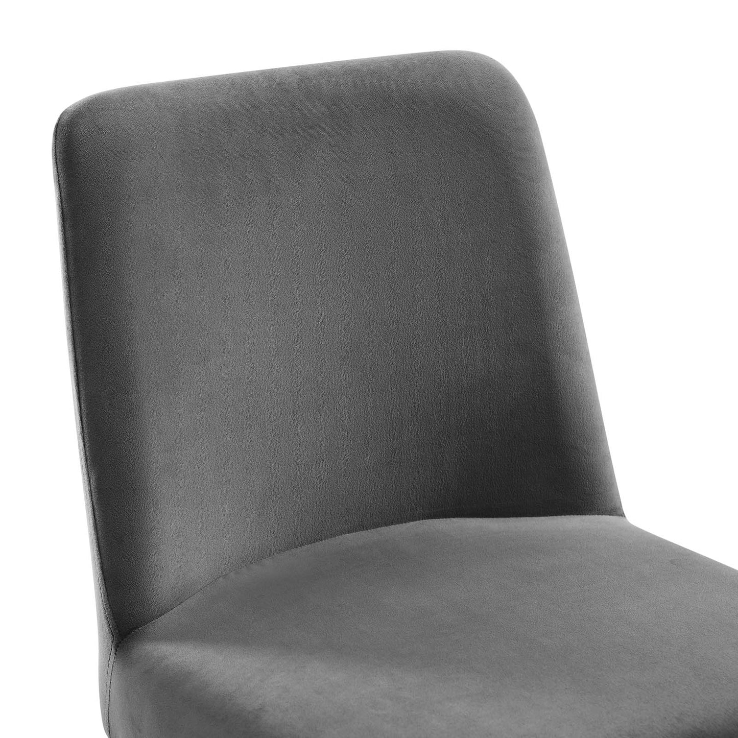 Gray velvet upholstered dining side chair with a rounded back and cushioned seat, modern minimalist style.
