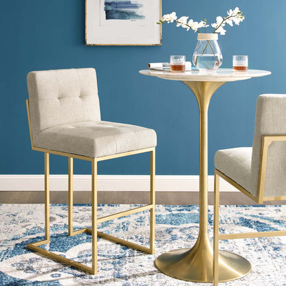 Modway Outlet Privy Gold Stainless Steel Upholstered Fabric Bar Stool by Modway  Bar and Dining Furniture Gold Beige - EEI-3855-GLD-BEI