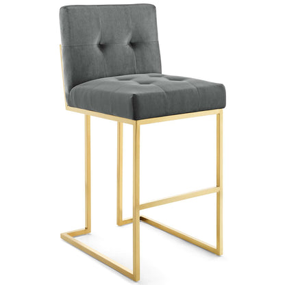 Modway Outlet Privy Gold Stainless Steel Performance Velvet Bar Stool by Modway  Bar and Dining Furniture Gold Charcoal - EEI-3856-GLD-CHA
