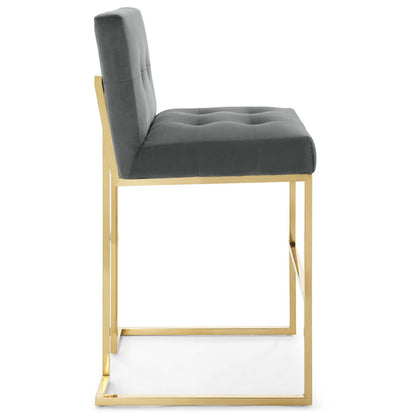 Modway Outlet Privy Gold Stainless Steel Performance Velvet Bar Stool by Modway  Bar and Dining Furniture Gold Charcoal - EEI-3856-GLD-CHA