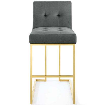 Modway Outlet Privy Gold Stainless Steel Performance Velvet Bar Stool by Modway  Bar and Dining Furniture Gold Charcoal - EEI-3856-GLD-CHA