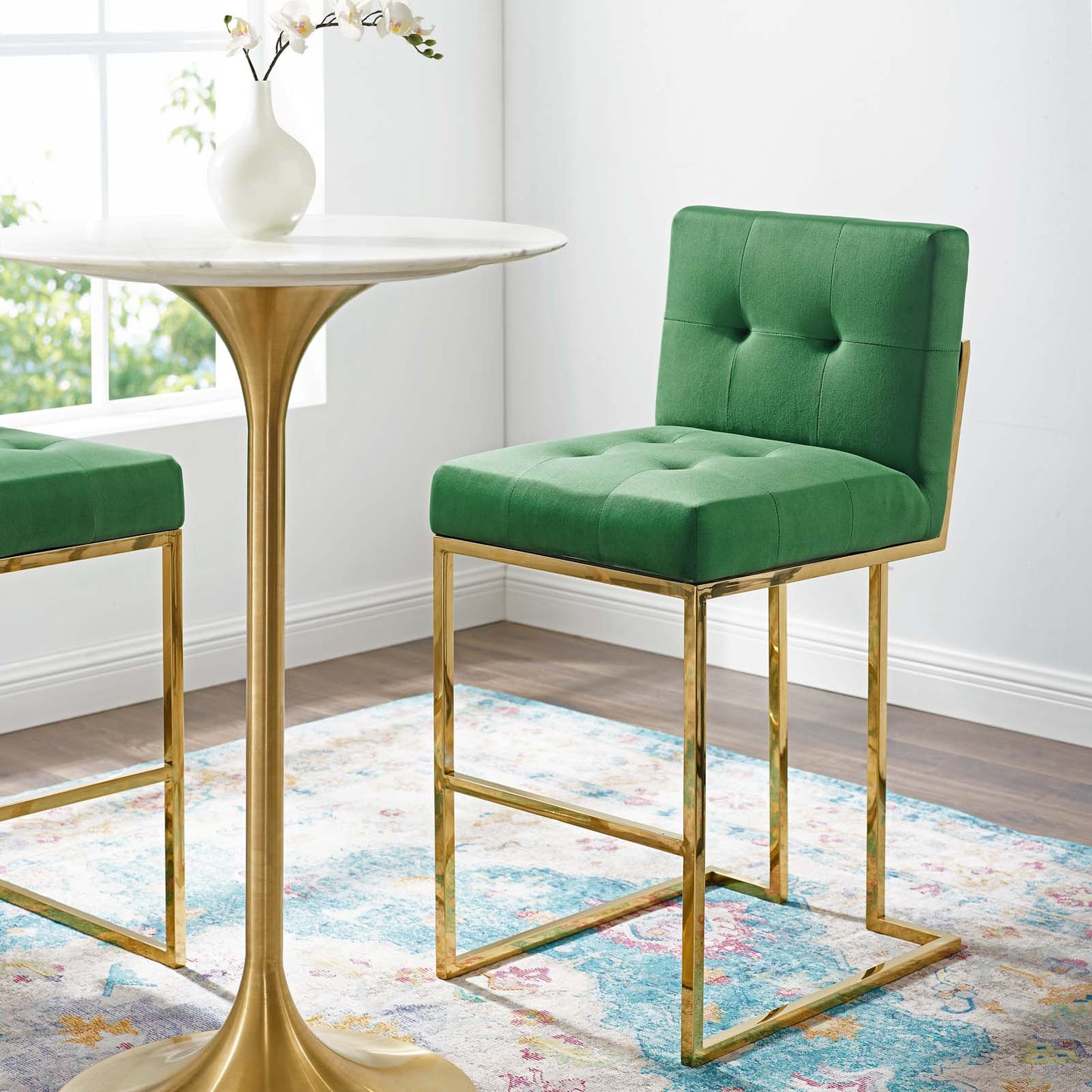 Modway Outlet Privy Gold Stainless Steel Performance Velvet Bar Stool by Modway  Bar and Dining Furniture Gold Emerald - EEI-3856-GLD-EME