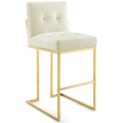 Modway Outlet Privy Gold Stainless Steel Performance Velvet Bar Stool by Modway  Bar and Dining Furniture Gold Ivory - EEI-3856-GLD-IVO