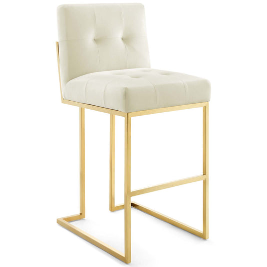Modway Outlet Privy Gold Stainless Steel Performance Velvet Bar Stool by Modway  Bar and Dining Furniture Gold Ivory - EEI-3856-GLD-IVO