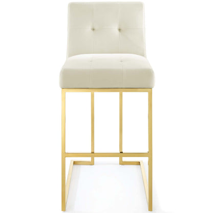 Modway Outlet Privy Gold Stainless Steel Performance Velvet Bar Stool by Modway  Bar and Dining Furniture Gold Ivory - EEI-3856-GLD-IVO