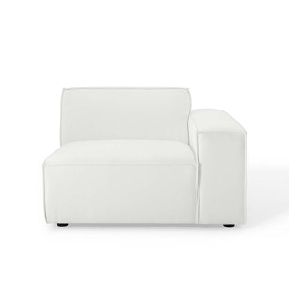 White contemporary right-arm sectional sofa chair with thick cushion and square armrest, low-profile styling.