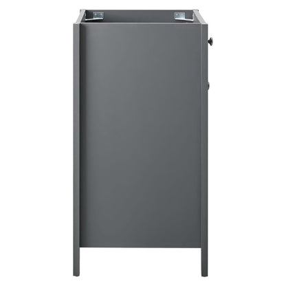 Gray bathroom vanity cabinet, 24" wide, with a single front door on short legs; sink basin not included.