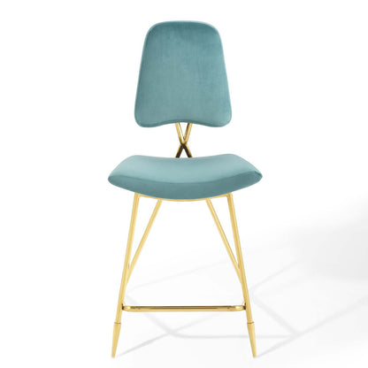Modway Outlet Ponder Performance Velvet Counter Stool by Modway  Bar and Dining Furniture Sea Blue - EEI-3879-SEA