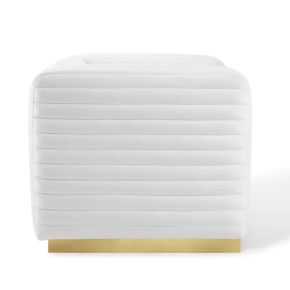 White performance velvet accent armchair with channel tufting.