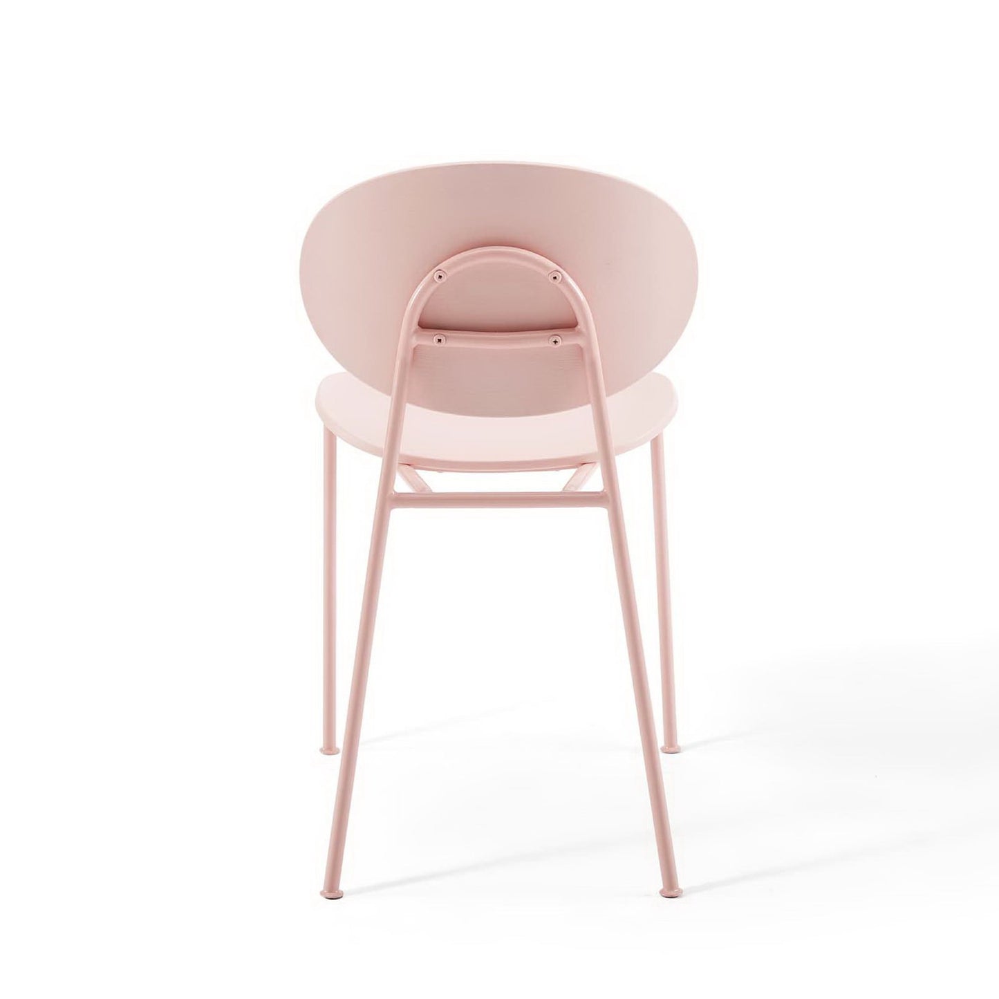Powder pink metal dining side chair with circular backrest and round seat, slender legs, modern minimalist design, set of 2.