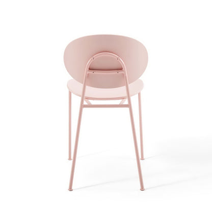 Powder pink metal dining side chair with circular backrest and round seat, slender legs, modern minimalist design, set of 2.