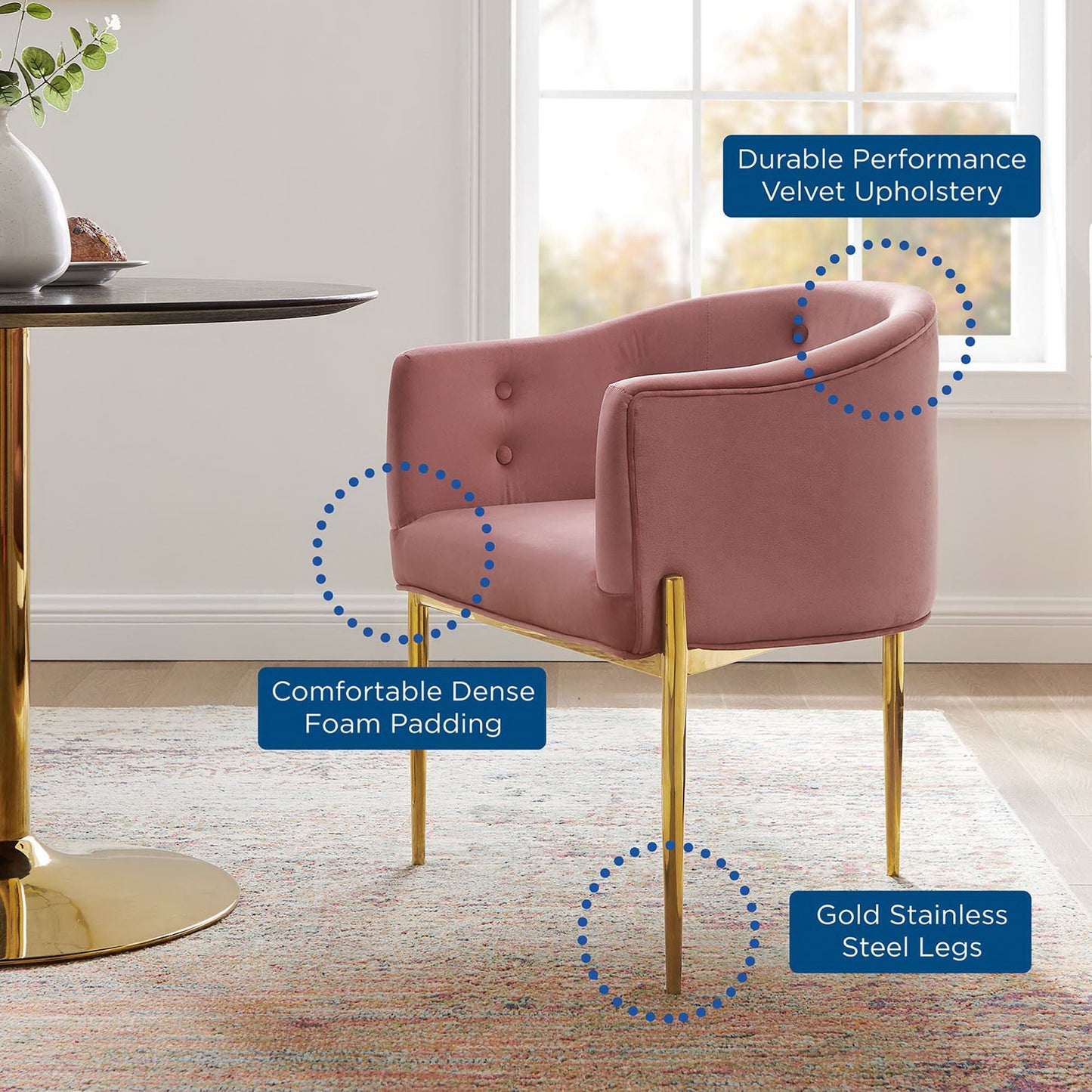 Modway Outlet Savour Tufted Performance Velvet Accent Chair by Modway  Living Room Furniture Dusty Rose - EEI-3903-DUS