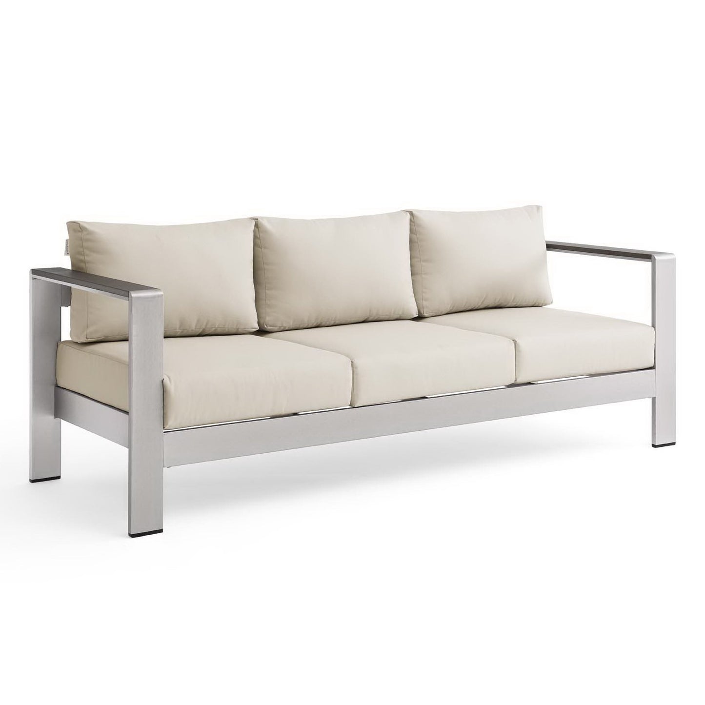 Modway Outlet Shore Outdoor Patio Aluminum Sofa by Modway  Outdoor Furniture Furniture Silver Beige - EEI-3917-SLV-BEI