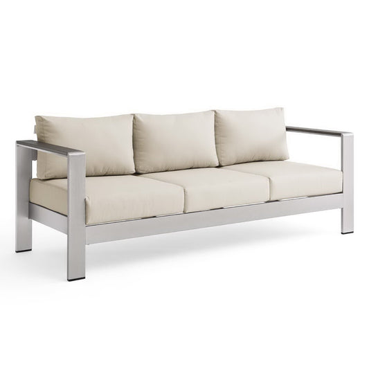 Modway Outlet Shore Outdoor Patio Aluminum Sofa by Modway  Outdoor Furniture Furniture Silver Beige - EEI-3917-SLV-BEI