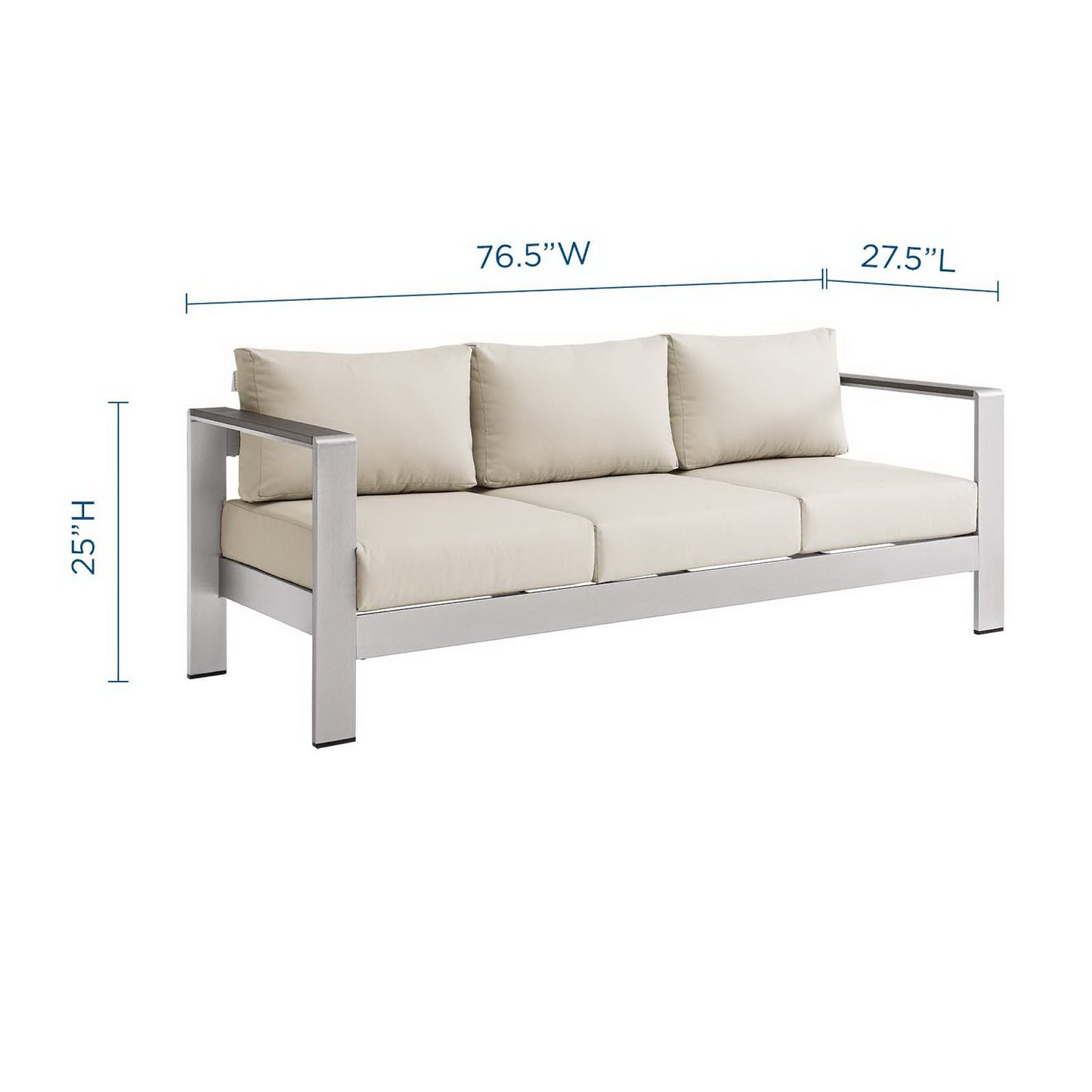 Modway Outlet Shore Outdoor Patio Aluminum Sofa by Modway  Outdoor Furniture Furniture Silver Beige - EEI-3917-SLV-BEI