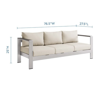 Modway Outlet Shore Outdoor Patio Aluminum Sofa by Modway  Outdoor Furniture Furniture Silver Beige - EEI-3917-SLV-BEI