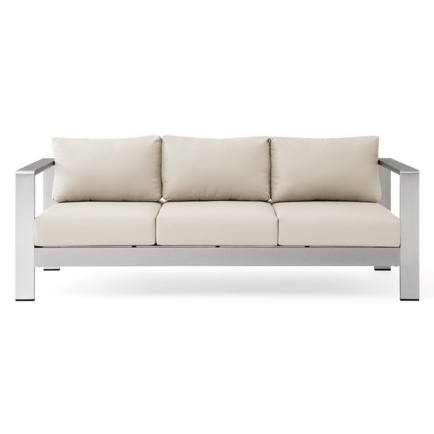 Modway Outlet Shore Outdoor Patio Aluminum Sofa by Modway  Outdoor Furniture Furniture Silver Beige - EEI-3917-SLV-BEI