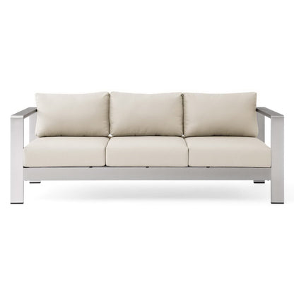 Modway Outlet Shore Outdoor Patio Aluminum Sofa by Modway  Outdoor Furniture Furniture Silver Beige - EEI-3917-SLV-BEI