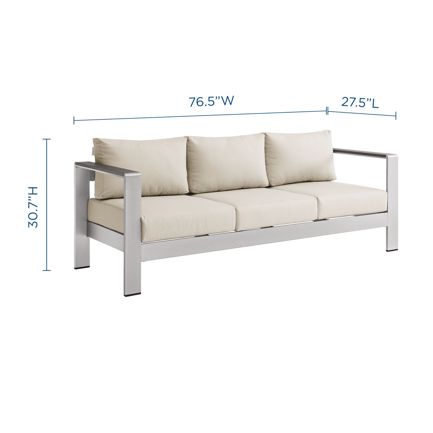 Modway Outlet Shore Outdoor Patio Aluminum Sofa by Modway  Outdoor Furniture Furniture Silver Beige - EEI-3917-SLV-BEI