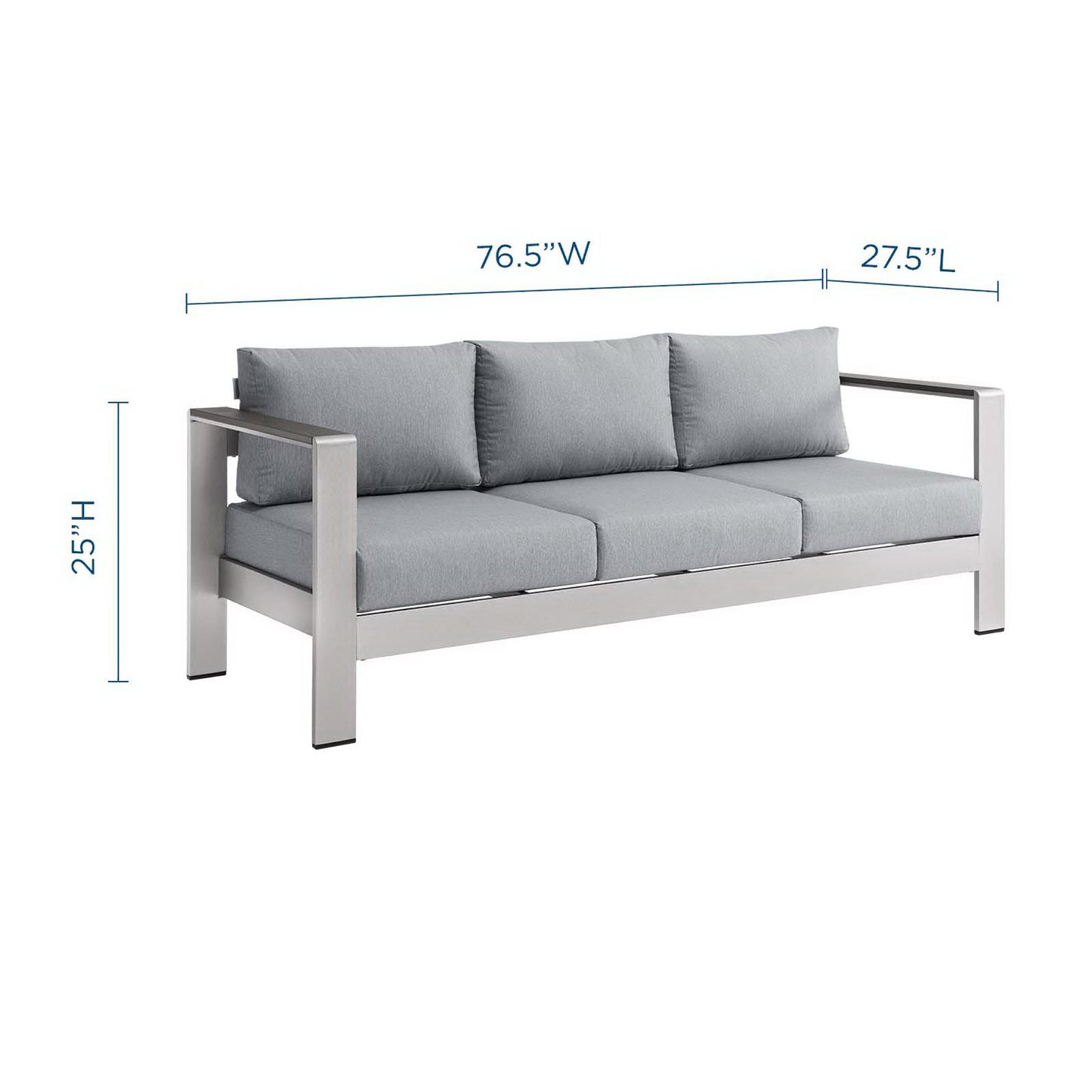 Modway Outlet Shore Outdoor Patio Aluminum Sofa by Modway  Outdoor Furniture Furniture Silver Gray - EEI-3917-SLV-GRY