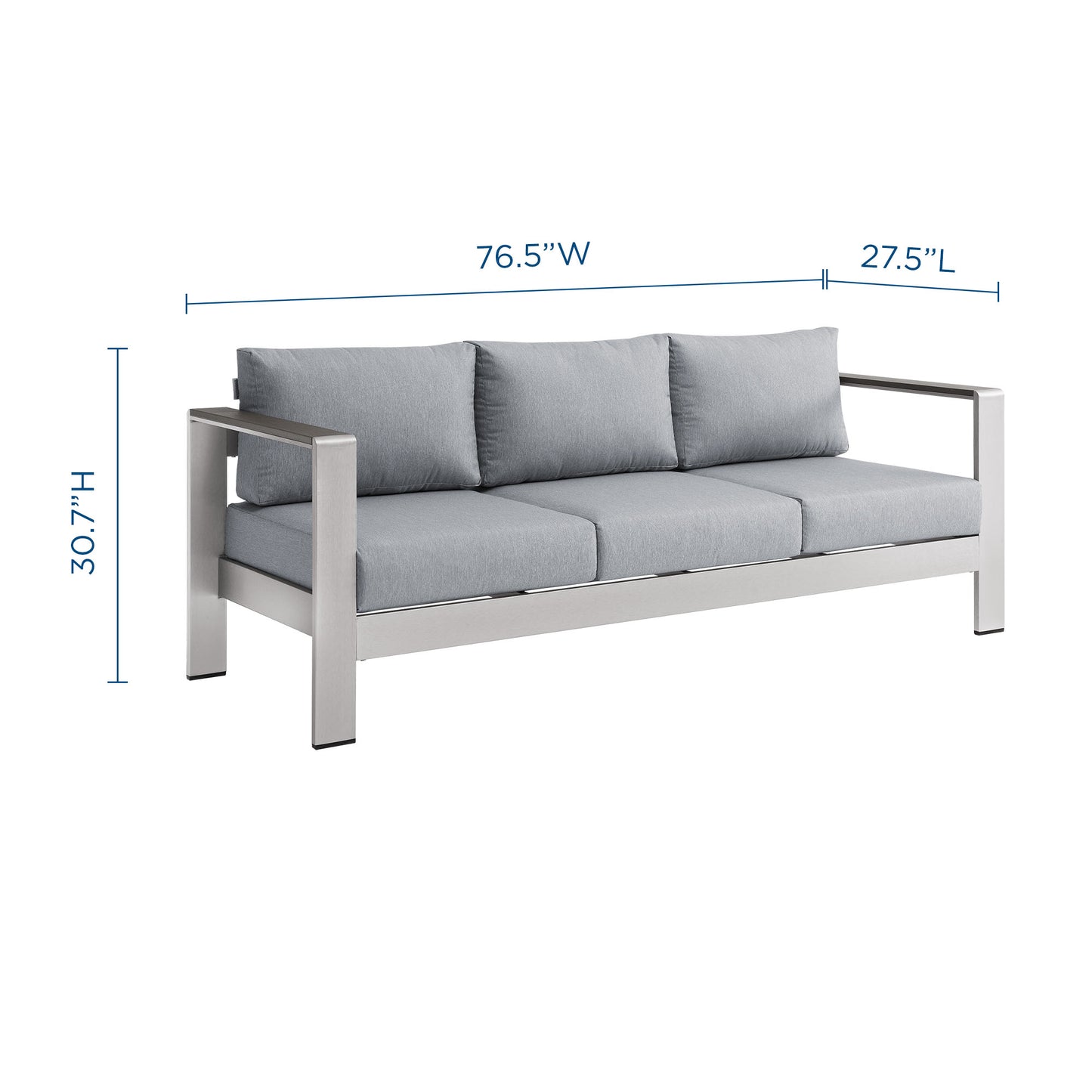 Modway Outlet Shore Outdoor Patio Aluminum Sofa by Modway  Outdoor Furniture Furniture Silver Gray - EEI-3917-SLV-GRY