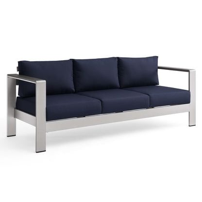 Modway Outlet Shore Outdoor Patio Aluminum Sofa by Modway  Outdoor Furniture Furniture Silver Navy - EEI-3917-SLV-NAV