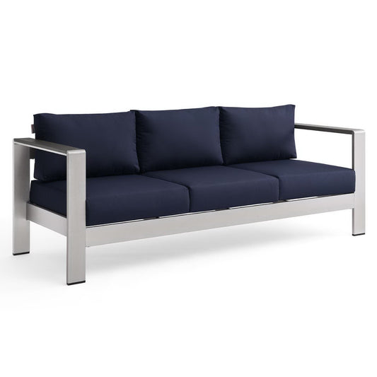 Modway Outlet Shore Outdoor Patio Aluminum Sofa by Modway  Outdoor Furniture Furniture Silver Navy - EEI-3917-SLV-NAV