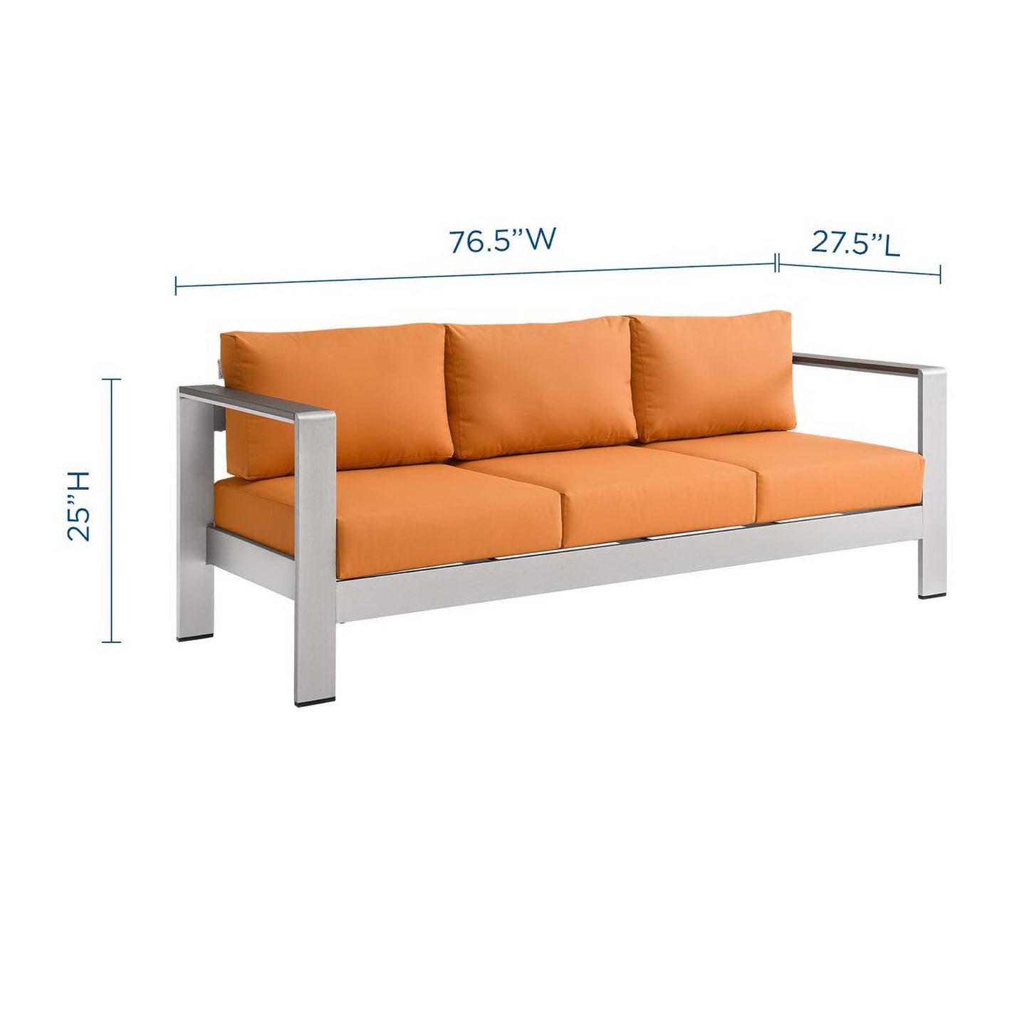 Modway Outlet Shore Outdoor Patio Aluminum Sofa by Modway  Outdoor Furniture Furniture Silver Orange - EEI-3917-SLV-ORA
