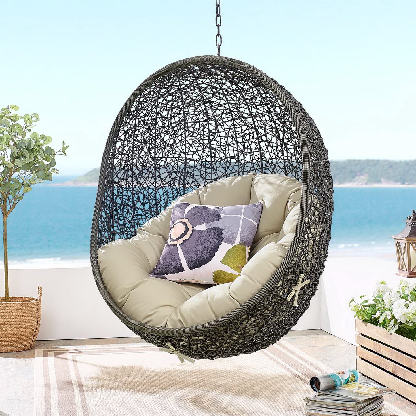 Modway - Hide Outdoor Patio Sunbrella? Swing Chair With Stand by Modway  Outdoor Furniture Daybeds and Lounges Brown - EEI-3929-GRY-BEI