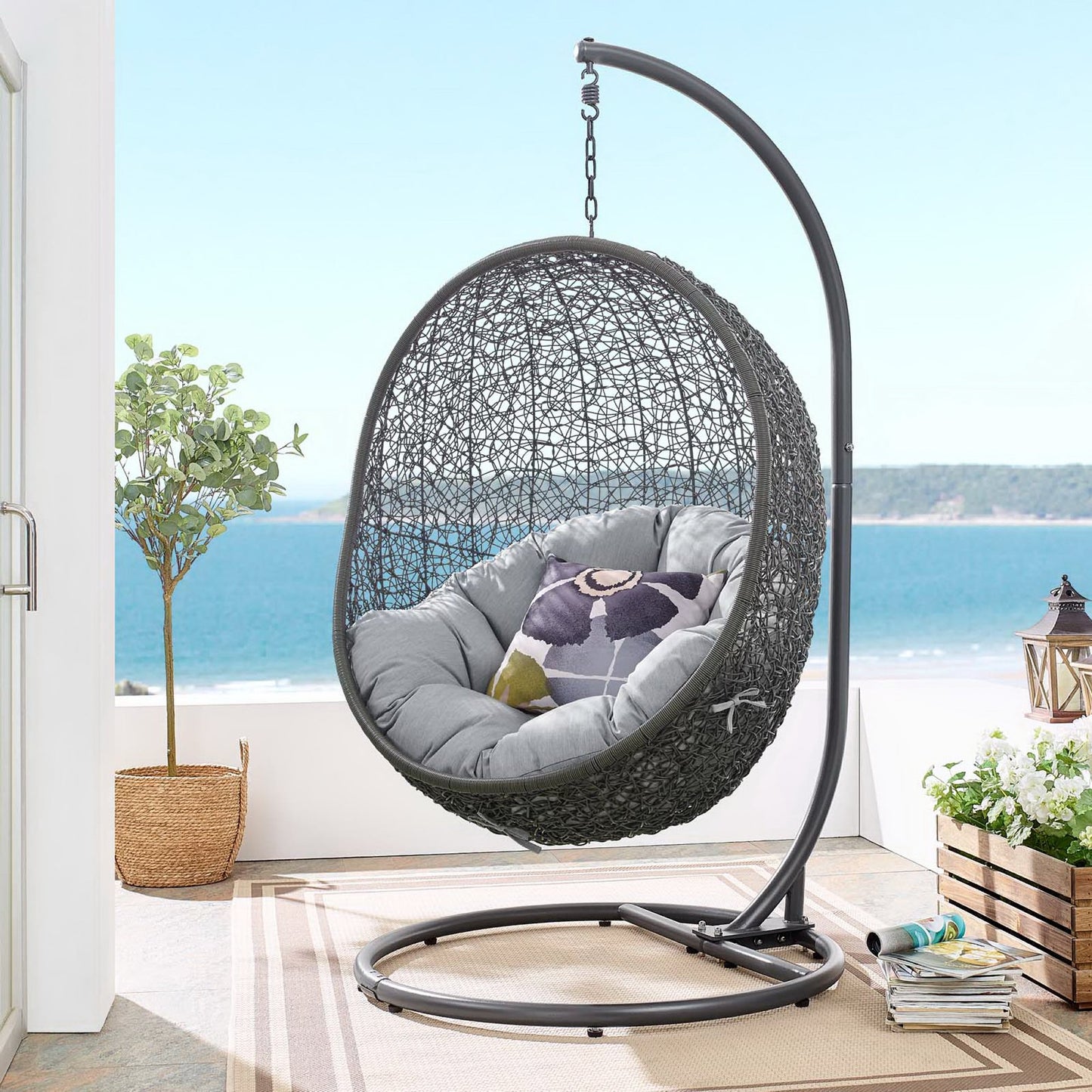 Modway - Hide Outdoor Patio Sunbrella? Swing Chair With Stand by Modway  Outdoor Furniture Daybeds and Lounges Gray - EEI-3929-GRY-GRY