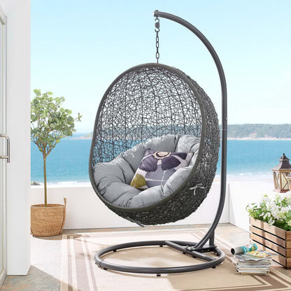 Modway - Hide Outdoor Patio Sunbrella? Swing Chair With Stand by Modway  Outdoor Furniture Daybeds and Lounges Gray - EEI-3929-GRY-GRY