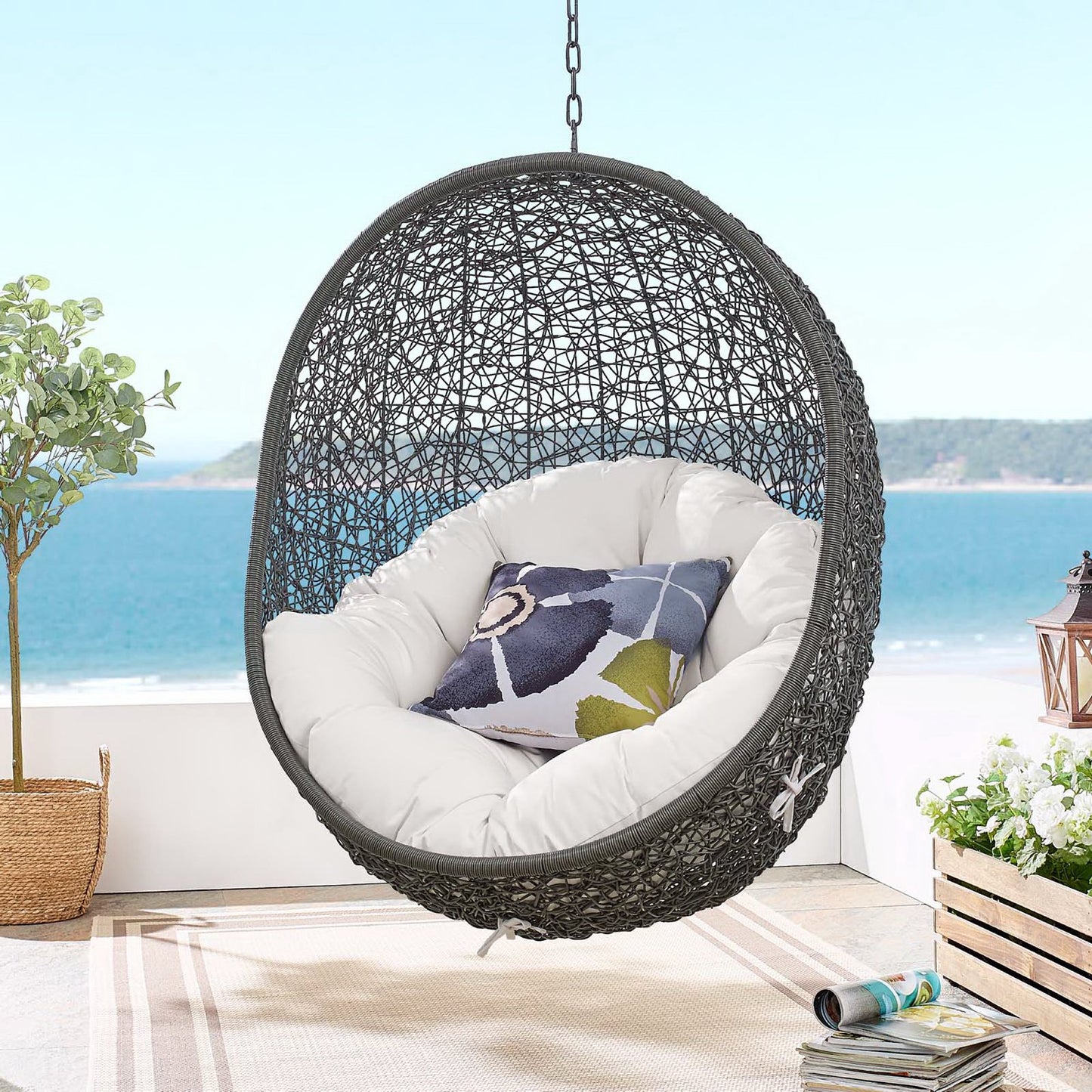 Modway - Hide Outdoor Patio Sunbrella? Swing Chair With Stand by Modway  Outdoor Furniture Daybeds and Lounges White - EEI-3929-GRY-WHI