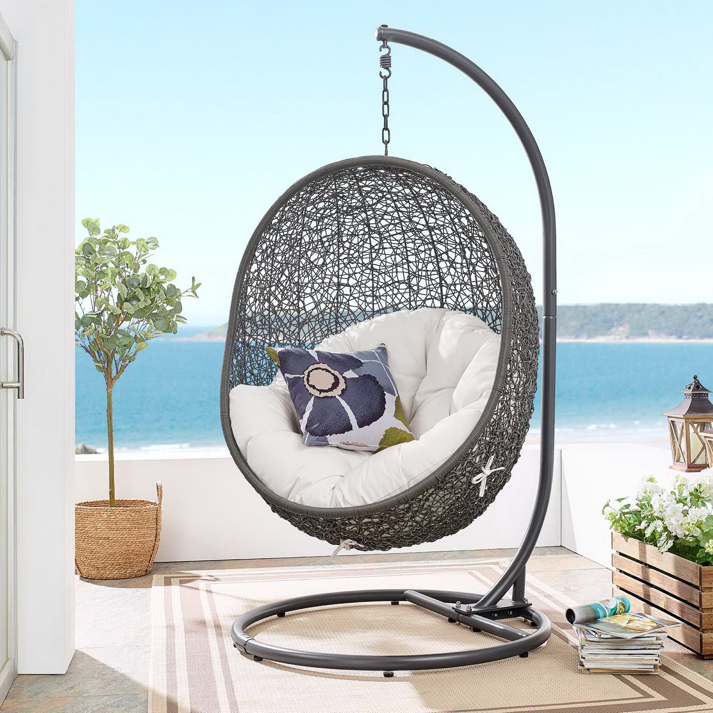 Modway - Hide Outdoor Patio Sunbrella? Swing Chair With Stand by Modway  Outdoor Furniture Daybeds and Lounges White - EEI-3929-GRY-WHI