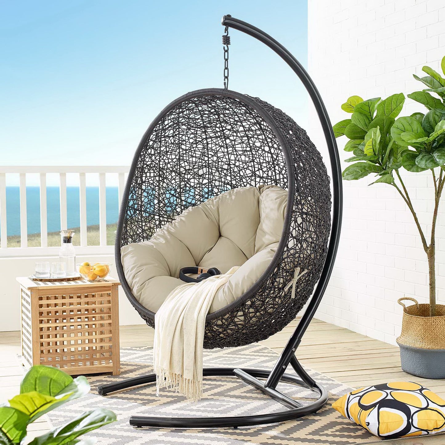 Modway - Encase Sunbrella? Swing Outdoor Patio Lounge Chair by Modway  Outdoor Furniture Daybeds and Lounges Brown - EEI-3943-BLK-BEI