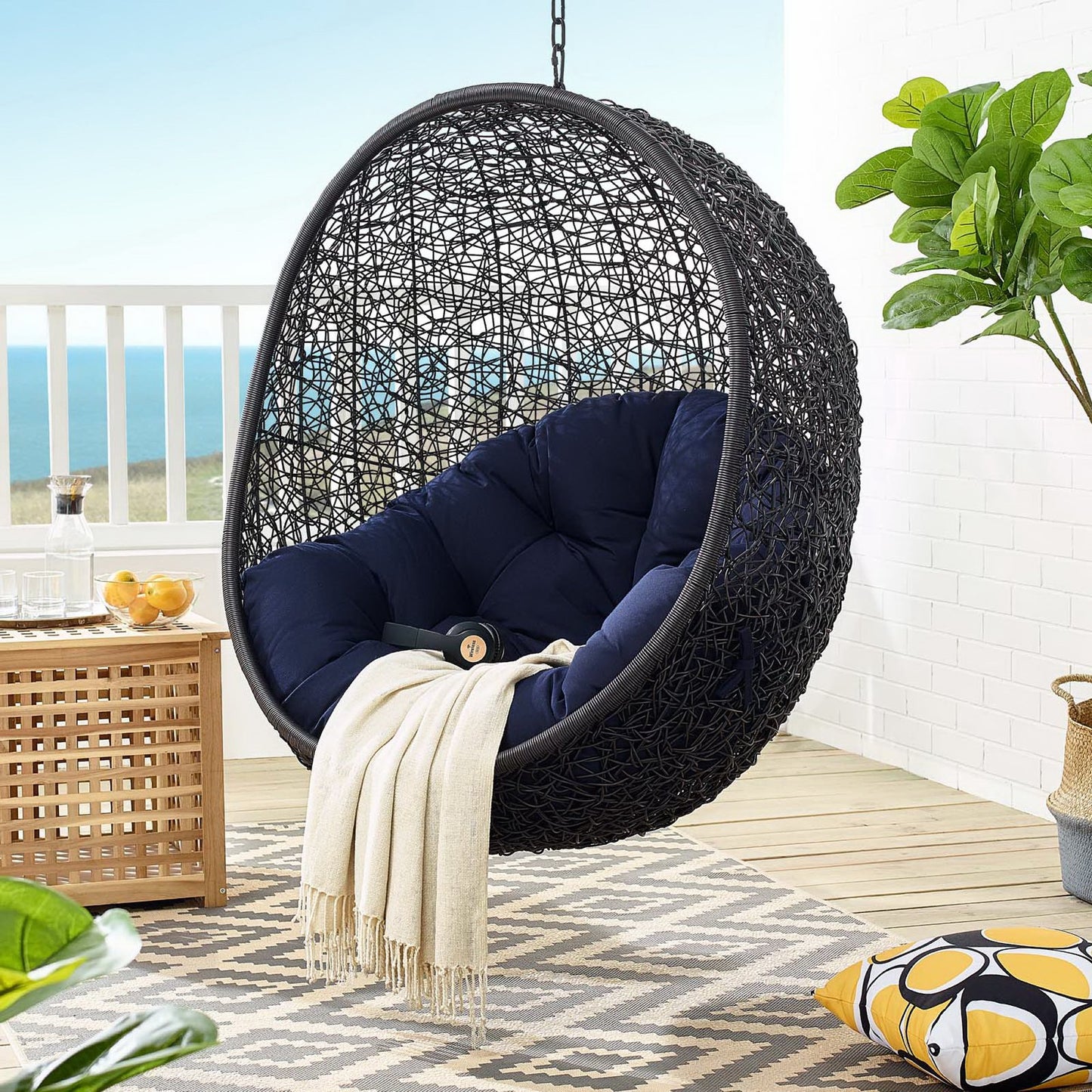 Modway - Encase Sunbrella? Swing Outdoor Patio Lounge Chair by Modway  Outdoor Furniture Daybeds and Lounges Blue - EEI-3943-BLK-NAV