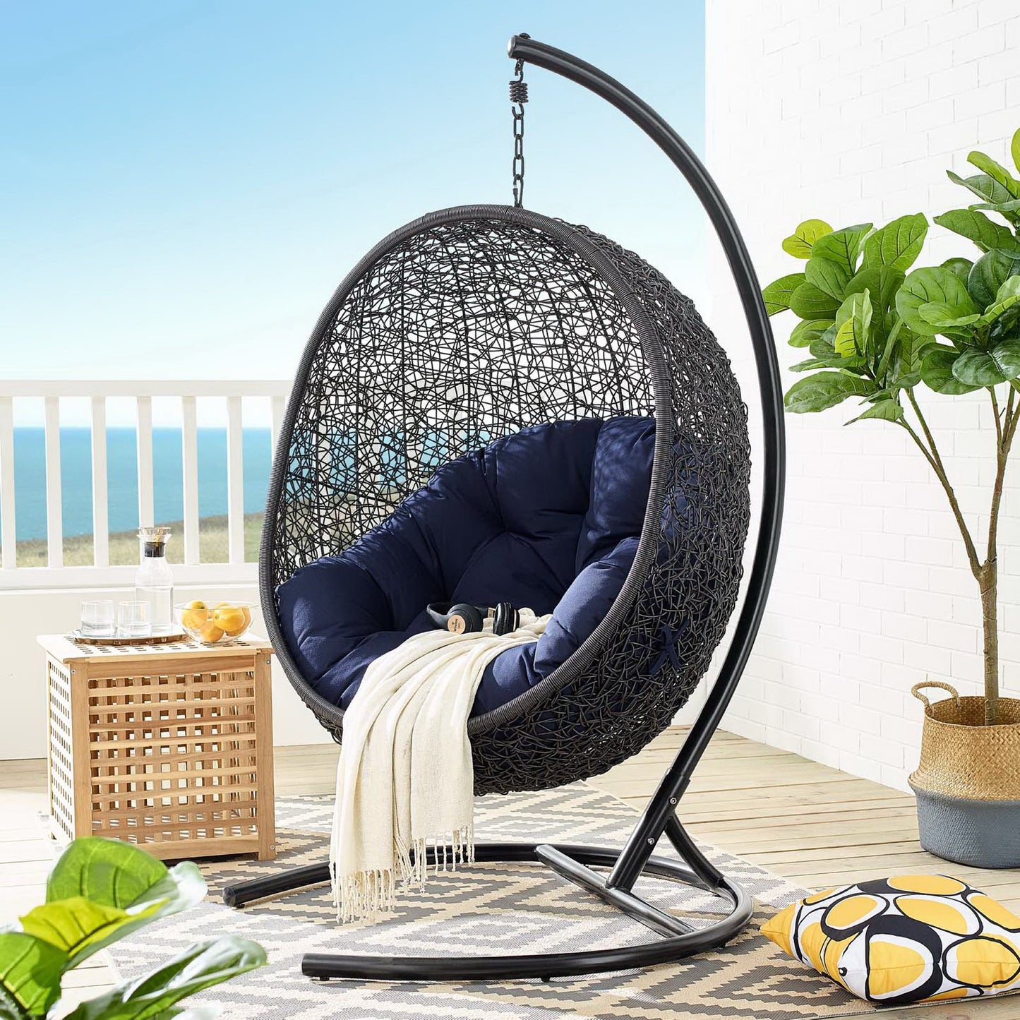 Modway - Encase Sunbrella? Swing Outdoor Patio Lounge Chair by Modway  Outdoor Furniture Daybeds and Lounges Blue - EEI-3943-BLK-NAV