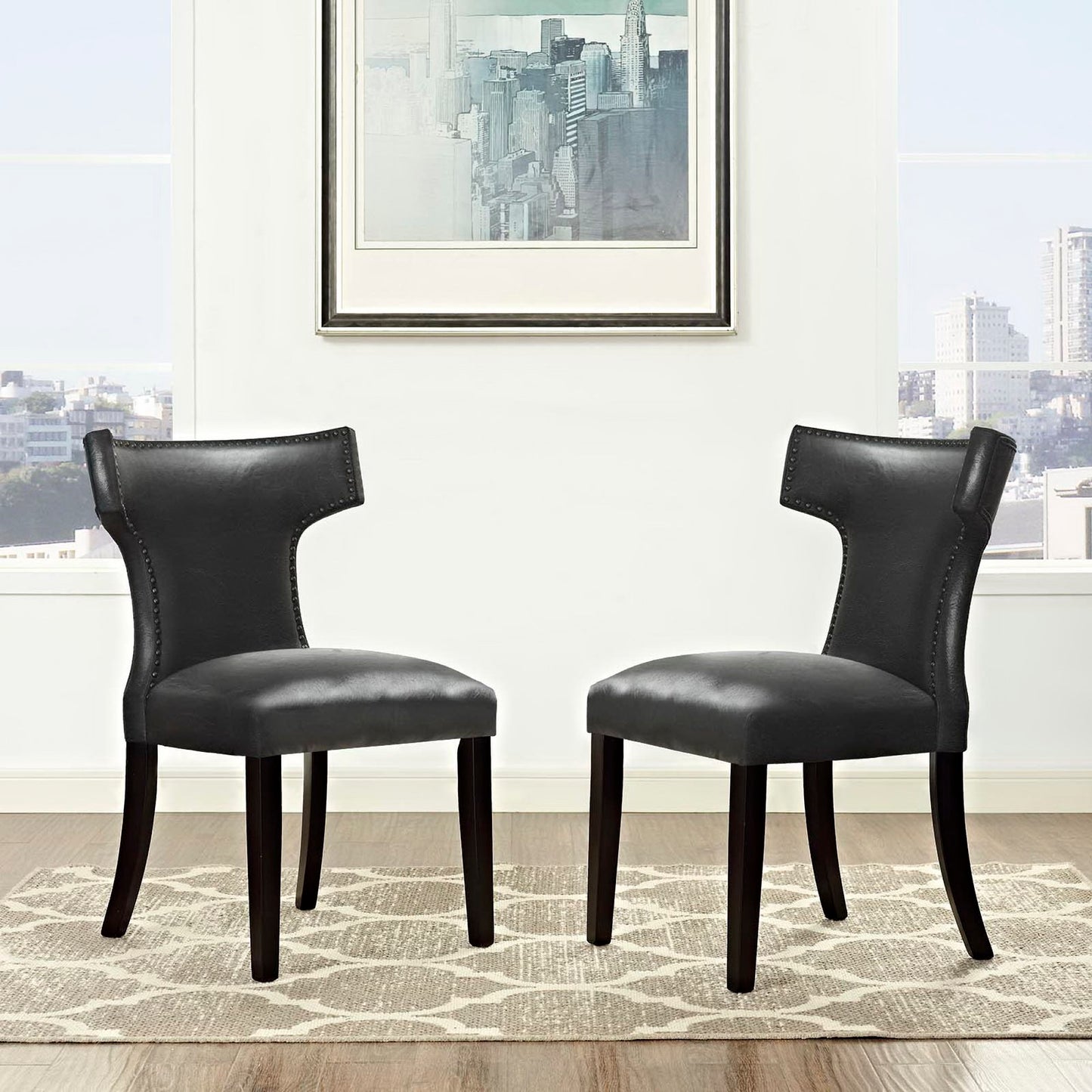 Modway Outlet Curve Vinyl Dining Chair Set of 2 by Modway  Bar and Dining Furniture Black - EEI-3949-BLK