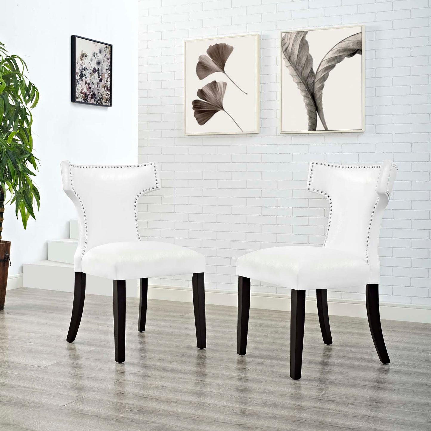 Modway Outlet Curve Vinyl Dining Chair Set of 2 by Modway  Bar and Dining Furniture White - EEI-3949-WHI