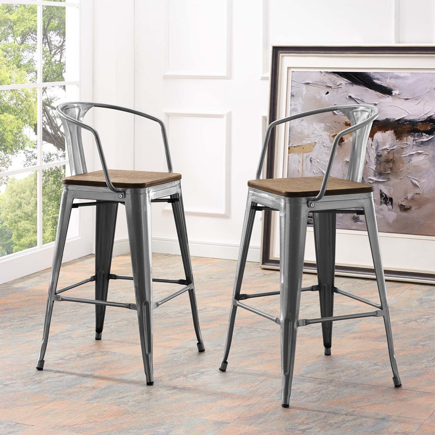 Modway Outlet Promenade Bar Stool Set of 2 by Modway  Bar and Dining Furniture Gunmetal - EEI-3954-GME