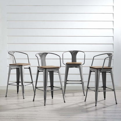 Modway Outlet Promenade Bar Stool Set of 4 by Modway  Bar and Dining Furniture Gunmetal - EEI-3955-GME
