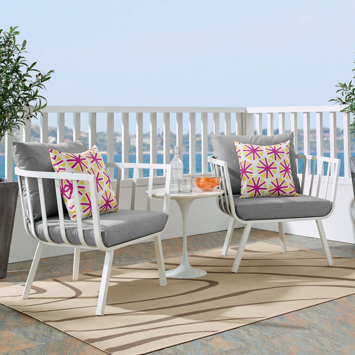 Modway Outlet Riverside Outdoor Patio Aluminum Armchair Set of 2 by Modway  Outdoor Furniture Furniture White Gray - EEI-3960-WHI-GRY