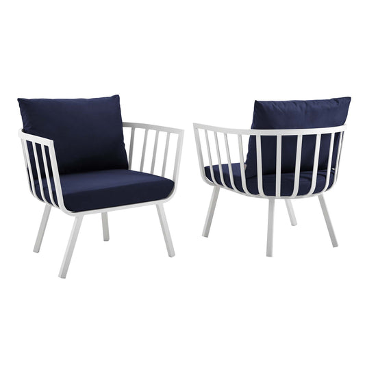 Modway Outlet Riverside Outdoor Patio Aluminum Armchair Set of 2 by Modway  Outdoor Furniture Furniture White Navy - EEI-3960-WHI-NAV