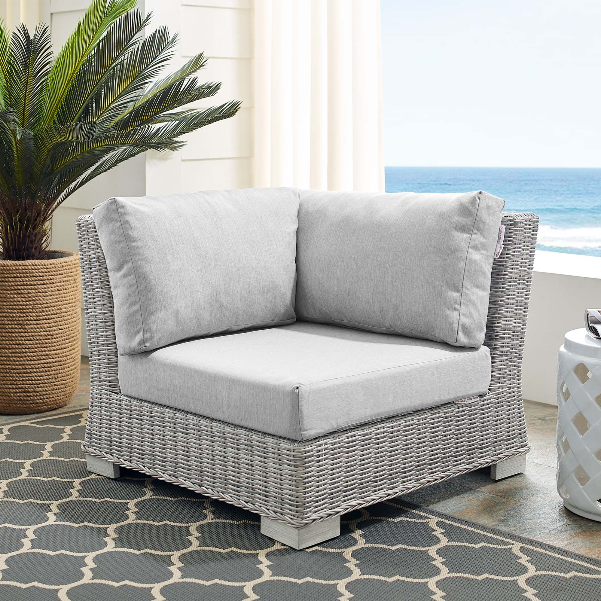 Conway Sunbrella Outdoor Patio Wicker Rattan Corner Chair