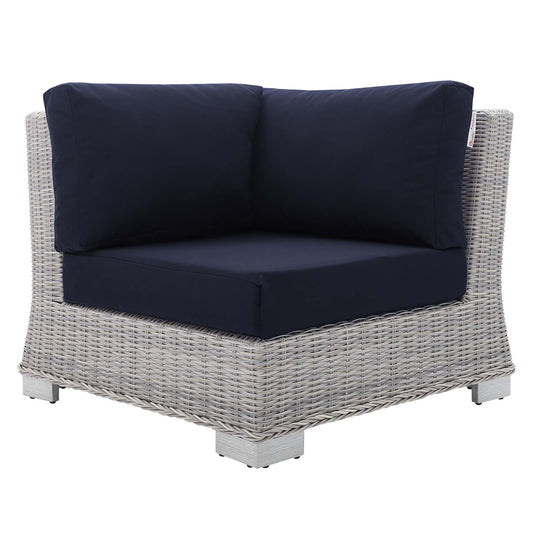 Modway Outlet Conway Sunbrella? Outdoor Patio Wicker Rattan Corner Chair by Modway  Outdoor Furniture Furniture Light Gray Navy - EEI-3970-LGR-NAV