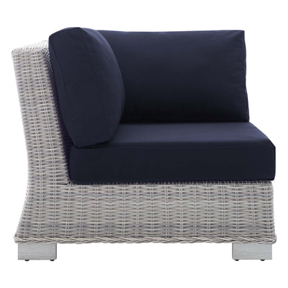 Modway Outlet Conway Sunbrella? Outdoor Patio Wicker Rattan Corner Chair by Modway  Outdoor Furniture Furniture Light Gray Navy - EEI-3970-LGR-NAV