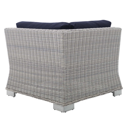 Modway Outlet Conway Sunbrella? Outdoor Patio Wicker Rattan Corner Chair by Modway  Outdoor Furniture Furniture Light Gray Navy - EEI-3970-LGR-NAV