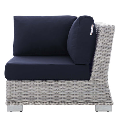 Modway Outlet Conway Sunbrella? Outdoor Patio Wicker Rattan Corner Chair by Modway  Outdoor Furniture Furniture Light Gray Navy - EEI-3970-LGR-NAV
