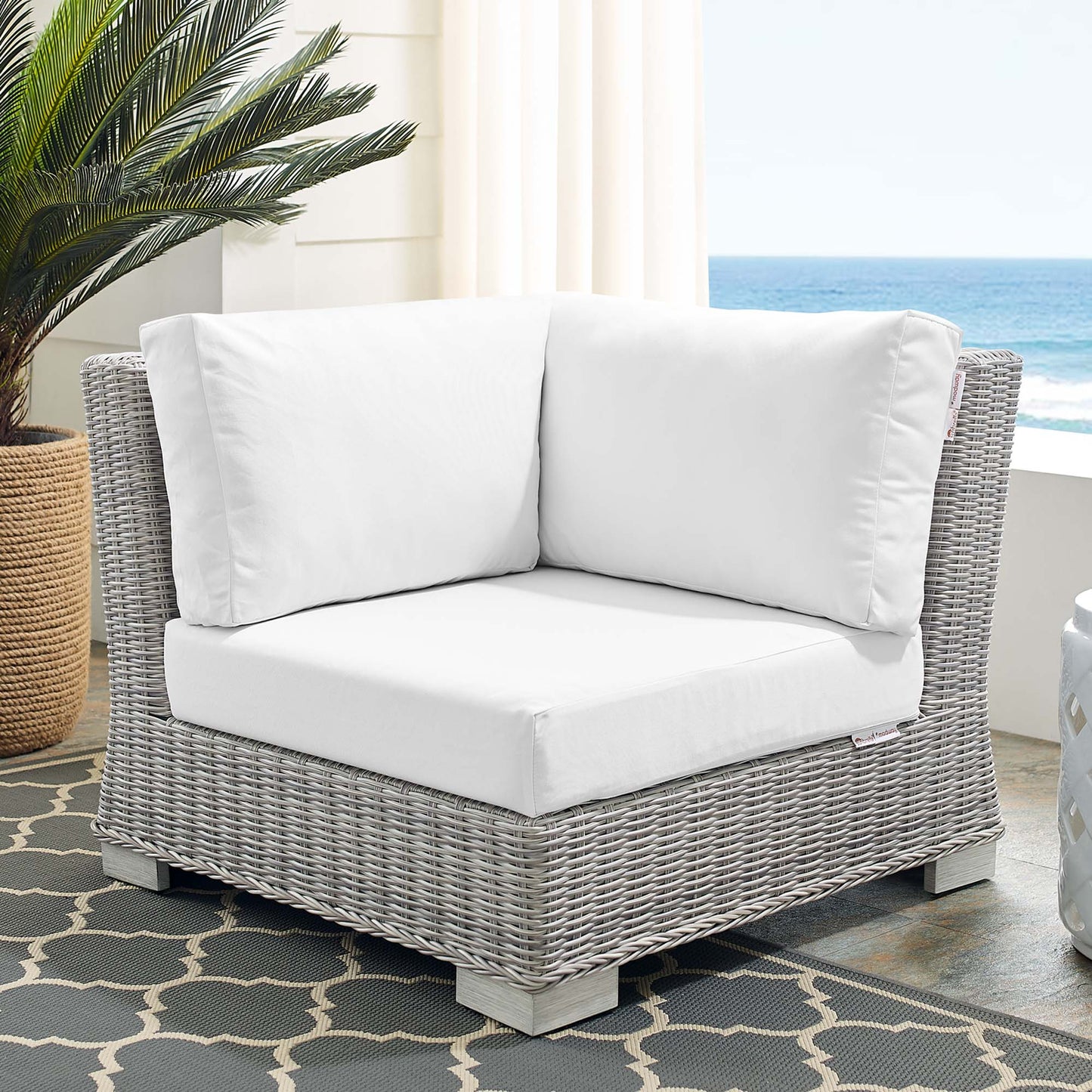 Modway Outlet Conway Sunbrella? Outdoor Patio Wicker Rattan Corner Chair by Modway  Outdoor Furniture Furniture Light Gray White - EEI-3970-LGR-WHI